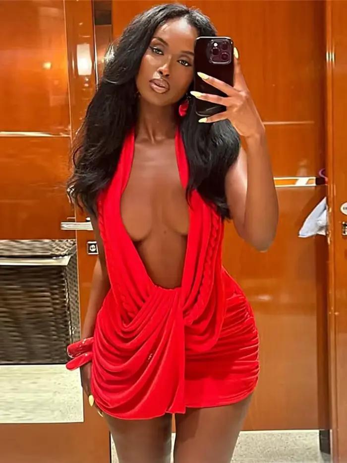Nibber Odhalený Chrbát Dámske Šaty Twist Bandáž Halter Výstrih Bez Rukávov Polnočný Klub Párty Sexy Móda Mini