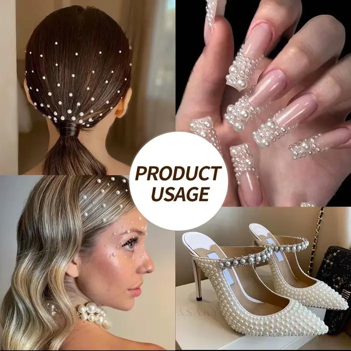 Perles pour ongles semi-rondes et rondes blanches en nacre pour la décoration d'ongles artisanat semi-rondes et rondes 12 grilles