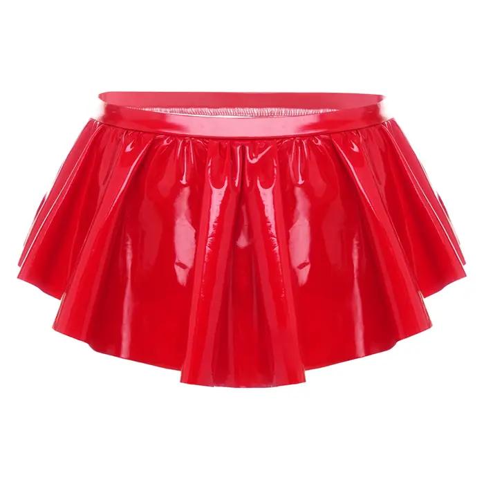 Culottes micro en similicuir PU effet mouillé pour femme, taille basse, à volants irréguliers, sous-vêtements brillants, lingerie de nuit, costume de rave
