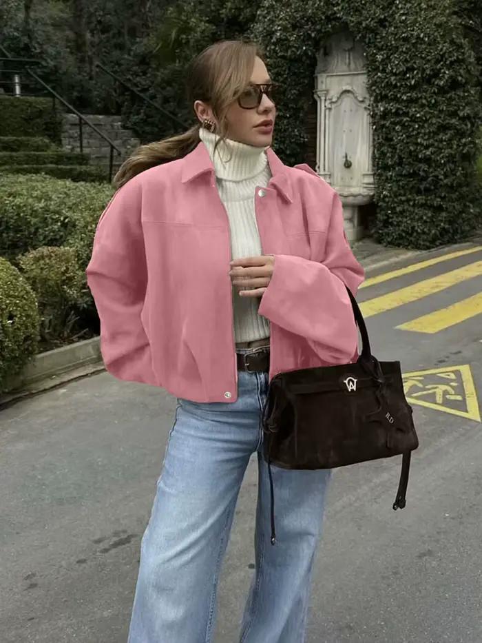 Dámska letecká bunda s netopierími rukávmi a zipsom, ležérny top