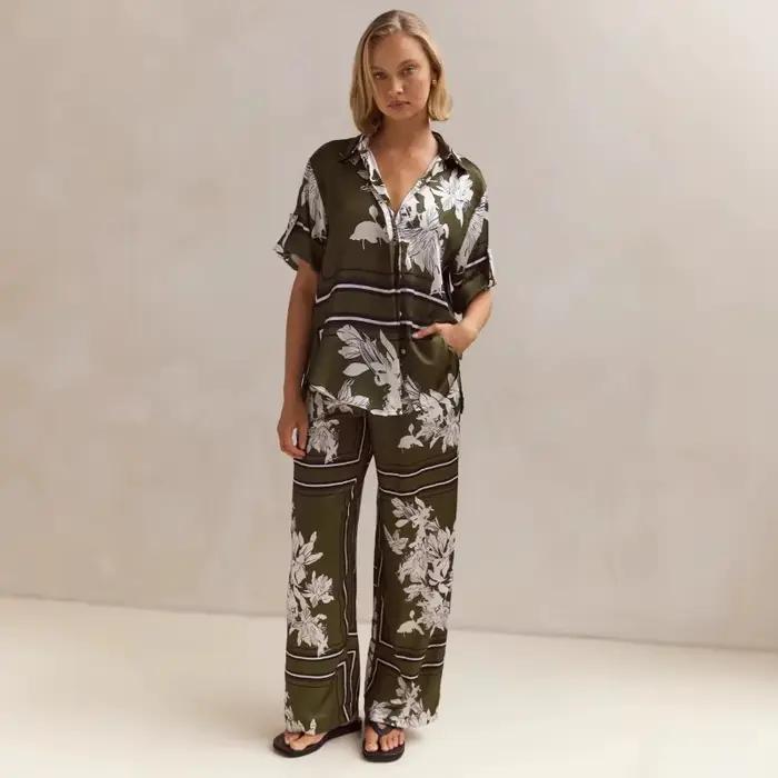 Ensemble pyjama 2 pièces imprimé Floral pour femmes, manches courtes, boutonné, vêtements de nuit doux, vêtements de détente, vêtements de maison