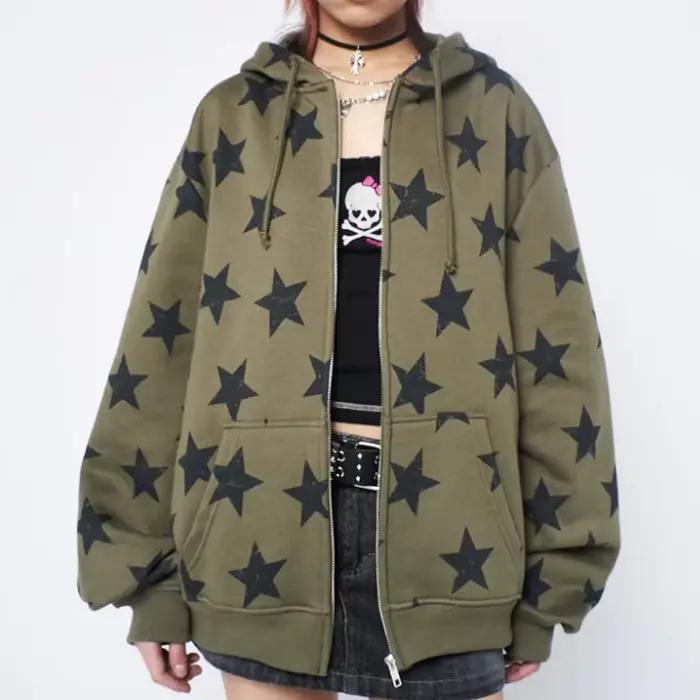 Veste à capuche en polyester et élasthanne vintage star design pour femmes streetwear années 2000 hip hop goth harajuku occasions spéciales