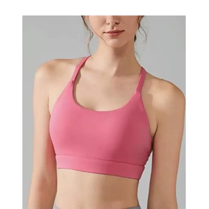 Soutien-gorge de sport de Yoga pour femmes, dos Triangle, Sexy, sensation nue, froncé, exercice de Fitness, haut de soutien confortable