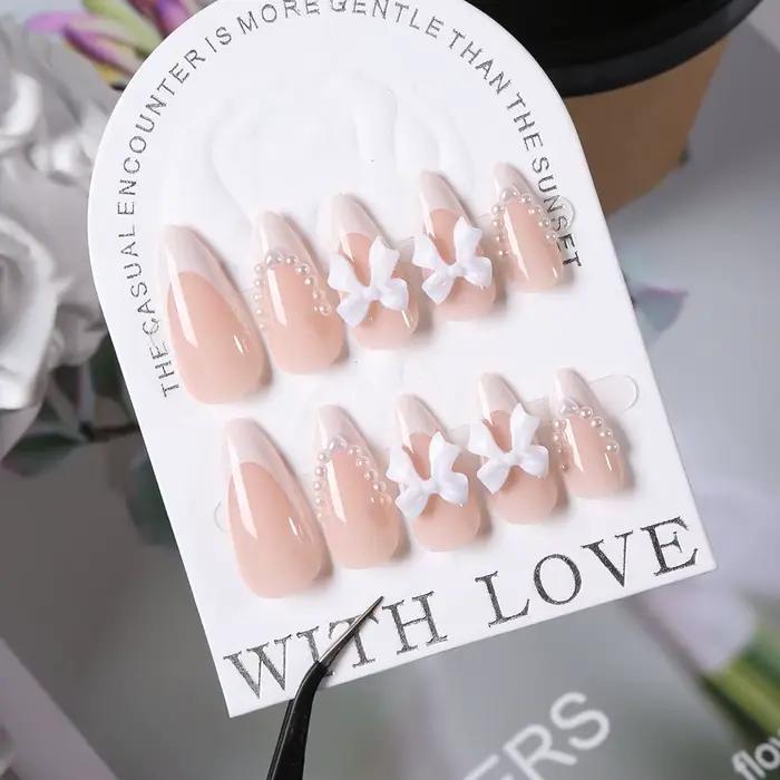 Faux ongles élégants en acrylique style maritime pour femmes occasions spéciales manucure professionnelle at home