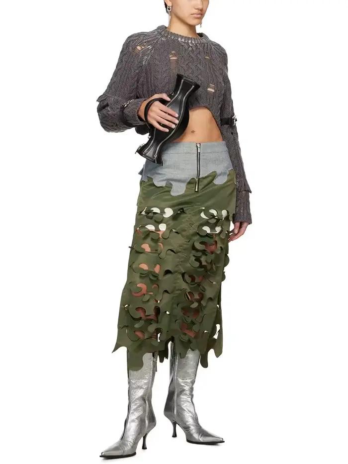 TWOTWINSTYLE Hit Farba Štíhle Sukne Pre Ženy Vysoký Pás Spájaný Zips Vyrezávaný Nepravidelný Streetwear Dámska Sukňa