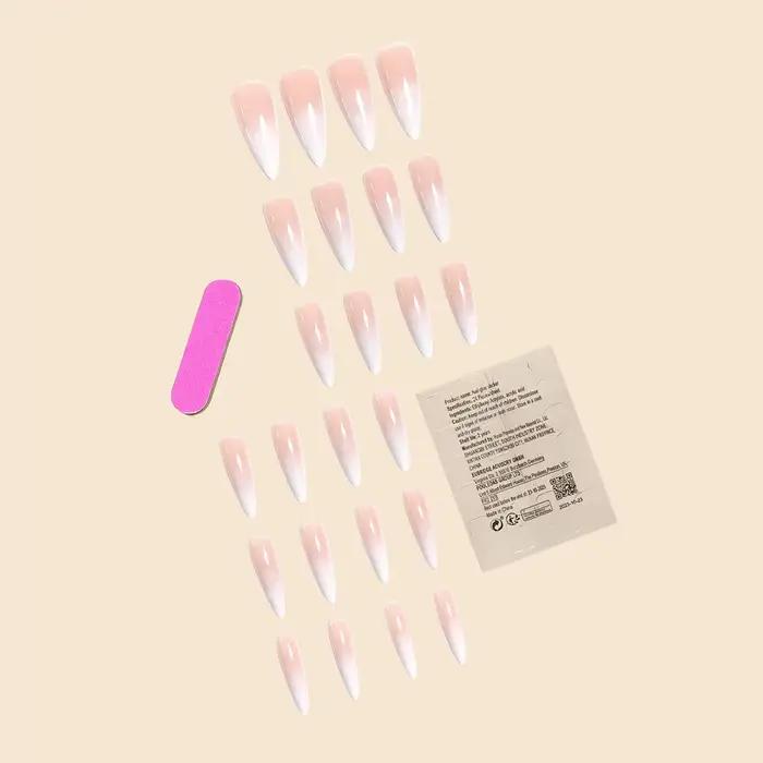 Módne trendy 24 kusov/sada ženy dievčatá Dlhý Stiletto francúzsky biely gradient plné pokrytie prenosné