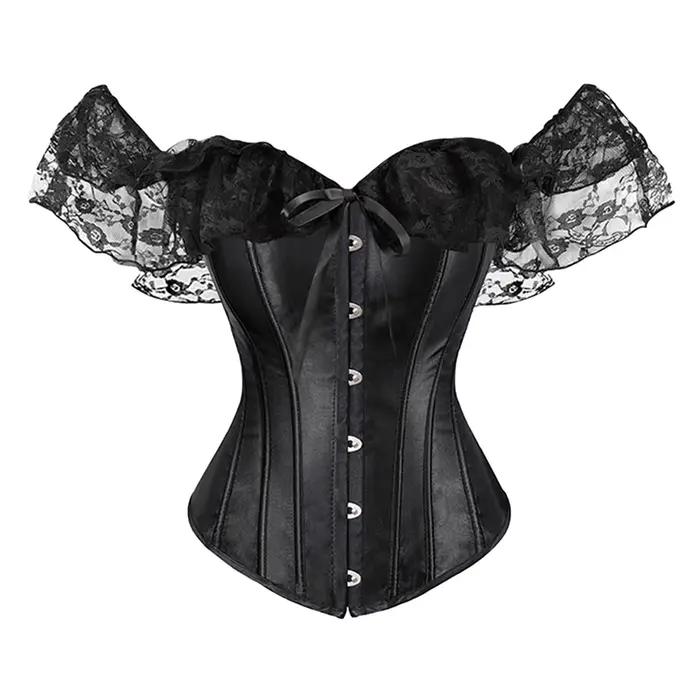 Couleur unie Satin dentelle hauts Corset Sexy épaules nues chaîne poitrine Bustier Corsets femmes Lingerie Bustiers Blalck rouge blanc Corset