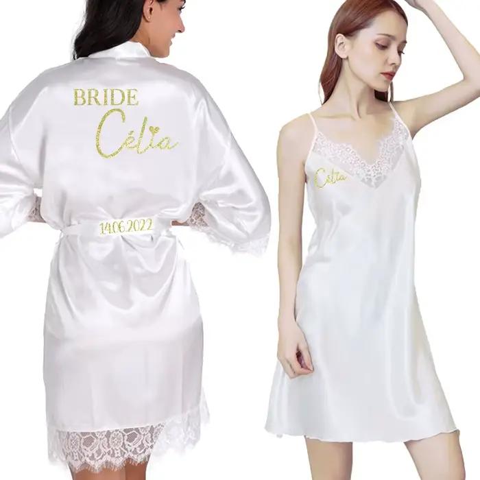 Ensemble de Pyjamas en Dentelle Personnalisés avec Nom et Date pour Femme, Robes de Demoiselle d'Honneur, Cadeaux de ixpour Patients