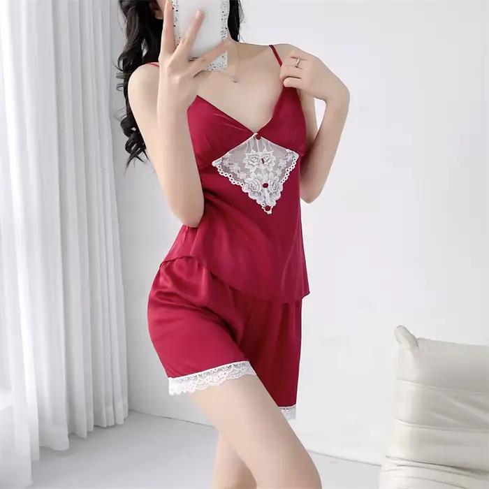 Ensemble pyjama à bretelles Sexy, Lingerie intime, vêtements de nuit en dentelle pour femmes, camisole et short, costume en rayonne, vêtements de maison, nouvelle collection été