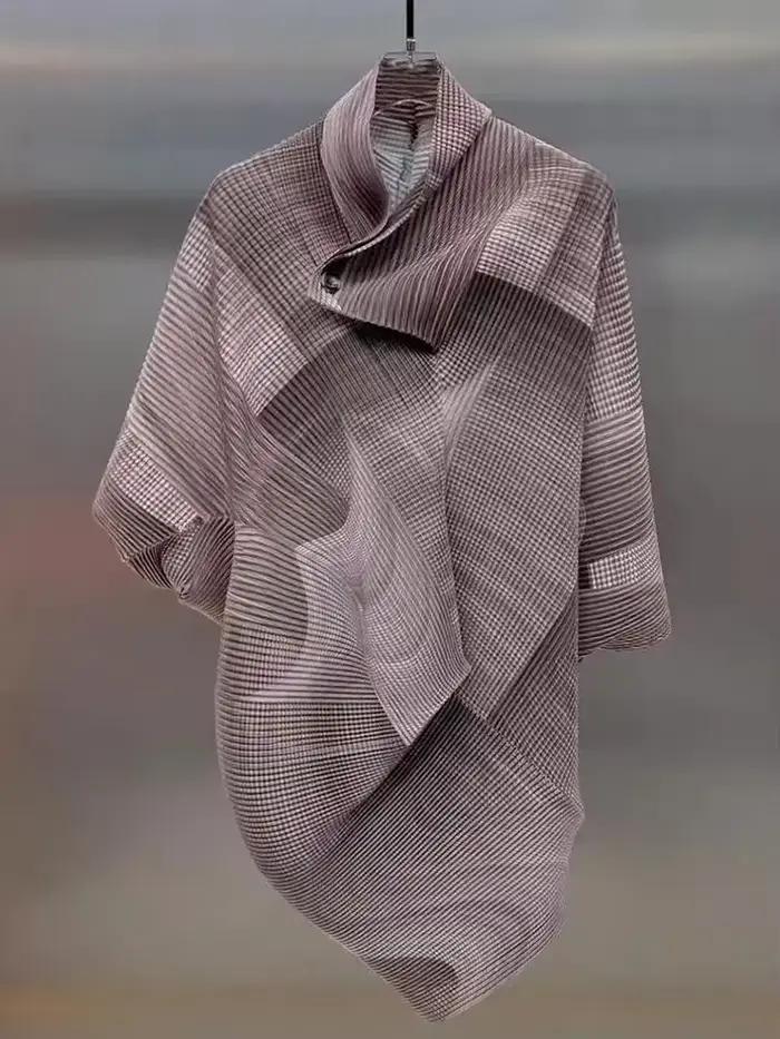 YUDX plisovaný farebný blok nepravidelný t-shirt pre ženy s prehnutými rukávmi netopier voľný módny Chic Štýl nový 2025 žena