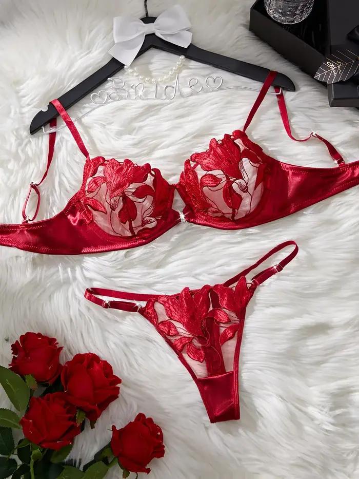 Ensemble de Lingerie Sexy brodé de fleurs pour femmes, Bralette transparente à armatures, soutien-gorge Push Up, culotte, ensemble de 2 pièces