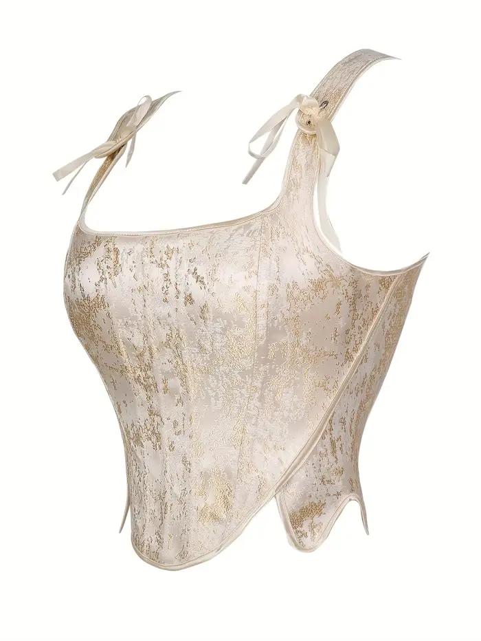 Élégant Corset Vintage Brocart Jacquard pour Femme avec Lacets et Nœud en Ruban de Satin, Serre-taille Camisole