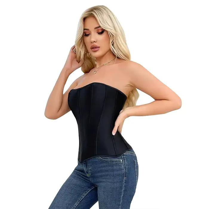 Femmes surbuste hauts Corset fermeture éclair latérale Satin à lacets désossé Bustier Shapewear minceur taille façonnage Korset