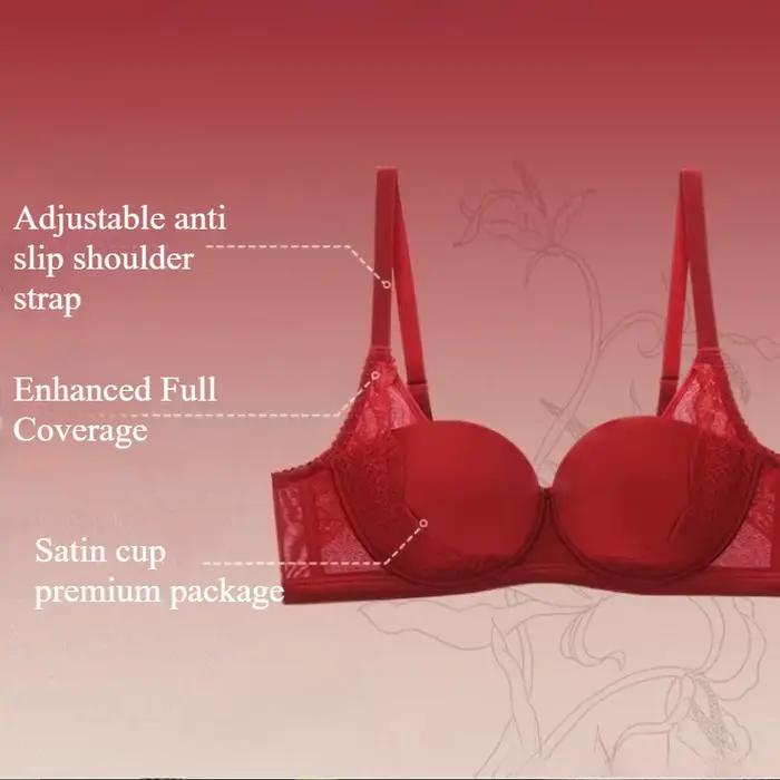 Elegantná červená Beauwear veľká veľkosť podprsenka pre ženy 3/4 košíček hlboký výstrih sexy čipkovaná