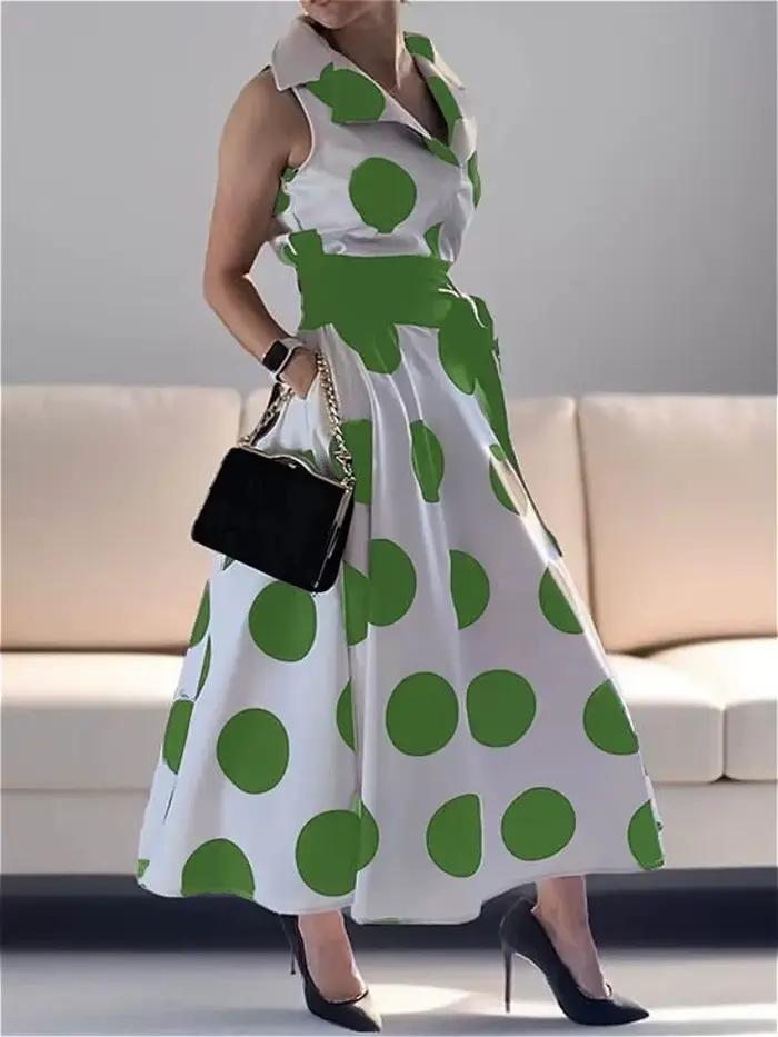 Modigirl 2025 letné dámske bodkované elegantné šaty v štýle X-line Fit & Flare košeľové