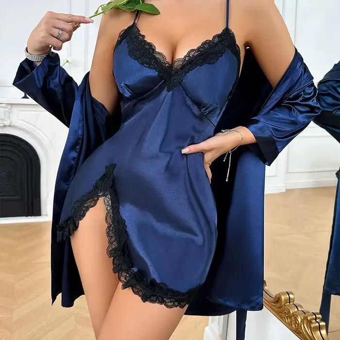 Robe de nuit pour dames, chemise de nuit d'été, Mini chemises de nuit, Lingerie, robe à bretelles en soie, pyjama Sexy pour femmes, col en v, soutien-gorge, vêtements de nuit