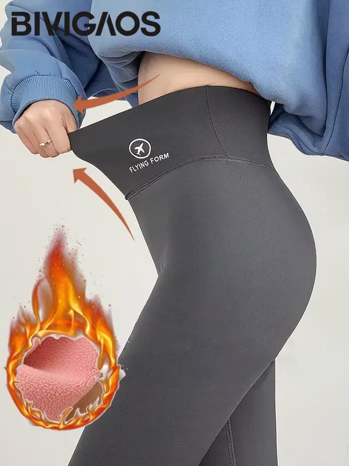 BIVIGAOS jesenné zimné ružové zamatové žraločie Legíny pre ženy fleece vysoký pás hrubé teplé