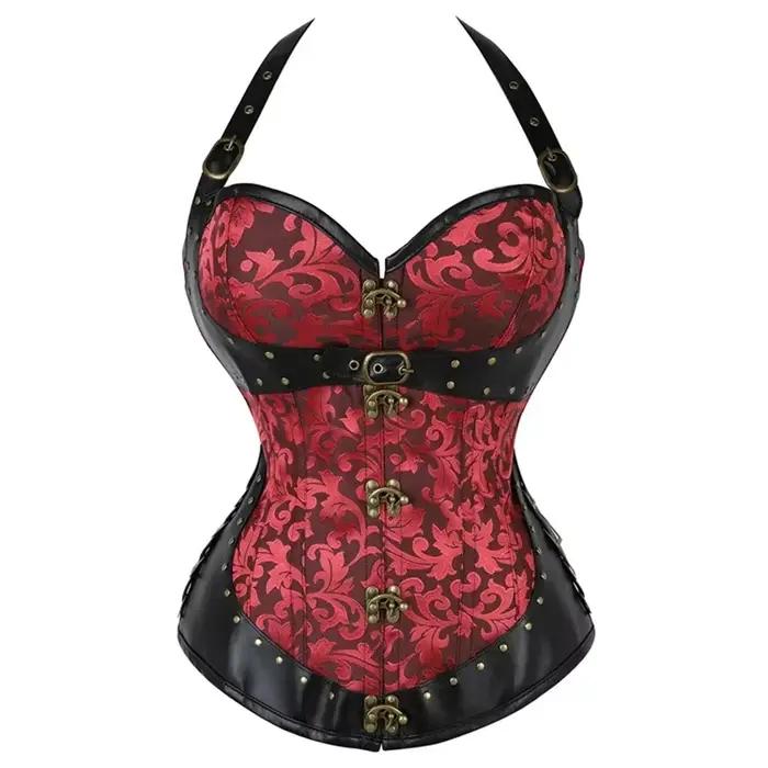 Steampunk haut Corset licou Sexy en cuir Korset femmes gothique Punk surbuste Corsets et Bustiers médiéval rétro Corselet