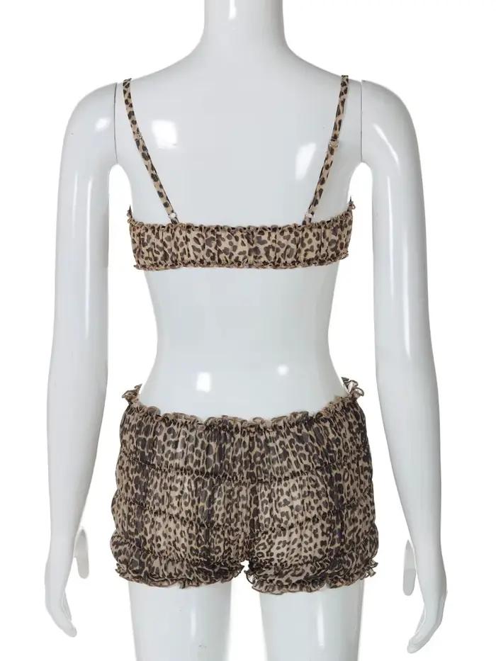 Sexy 2-dielny leopardí set s volánmi pre ženy