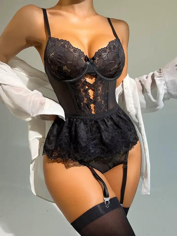 Erotická cosplay spodná bielizeň pre ženy - sexy podprsenka a nohavičky s podväzkami