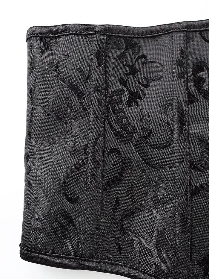 Corset sous-poitrine pour femme, style baroque, jacquard floral, satin, boucle avant, laçage arrière, cincher de taille gothique victorien
