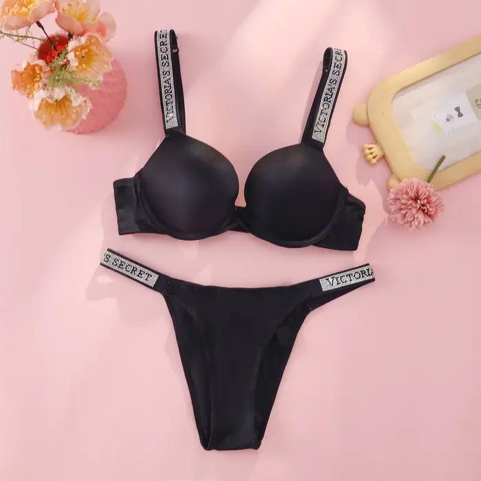 Sexy súprava spodnej bielizne Victoria's Secret s ramienkami s logom z kamienkov