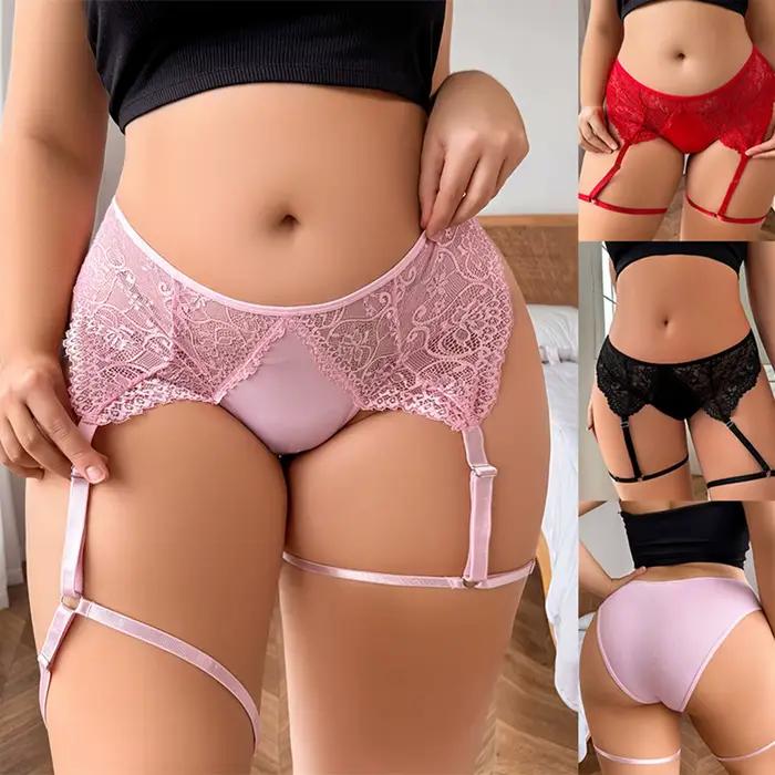Ženské sexy nohavičky veľká veľkosť čipka tangá podväzkový pás nastaviteľný polovičný zdvihák