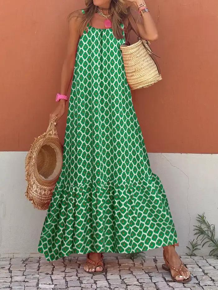 Camisole Bohème Femmes Imprimée Sans Manches Bretelles Spaghetti Mode Libre Plage Cocktail Été