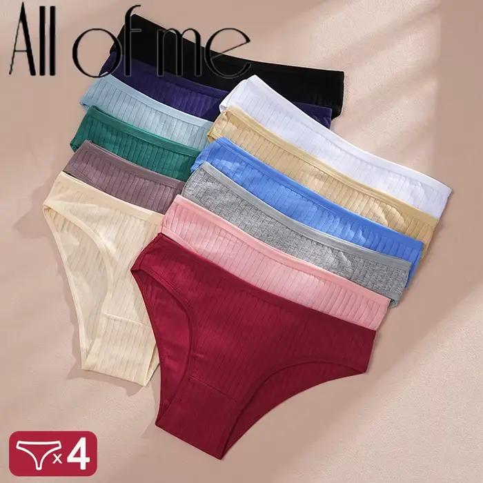 4 kusov/sada ženské bavlnené nohavičky Sexy mäkké pruhované šortky 12 farieb jednofarebné slipy pre ženy pohodlné Stretch Lingerie M-XL