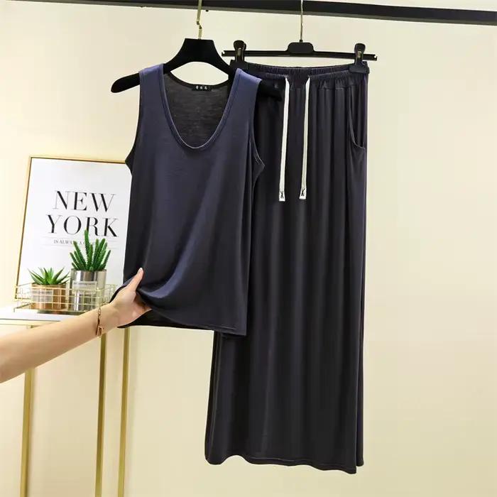 Pyjama pour femmes, nouveau ensemble de vêtements de nuit d'été confortable en modal, sans manches, avec pantalon, 2 pièces, Conjuntos De Pijama