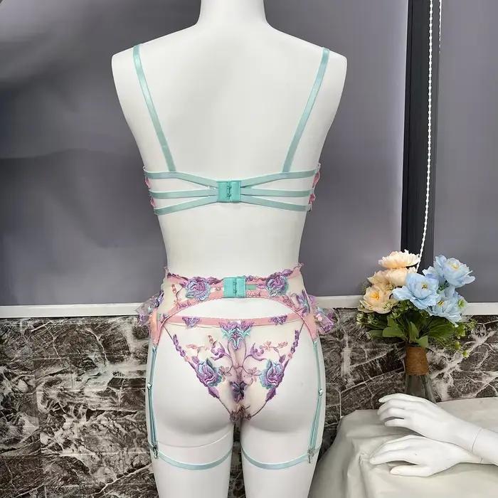 Lingerie féerique sexy, sous-vêtements transparents à fleurs, jarretière à volants, sous-vêtements délicats et intimes, tenues transparentes magnifiques