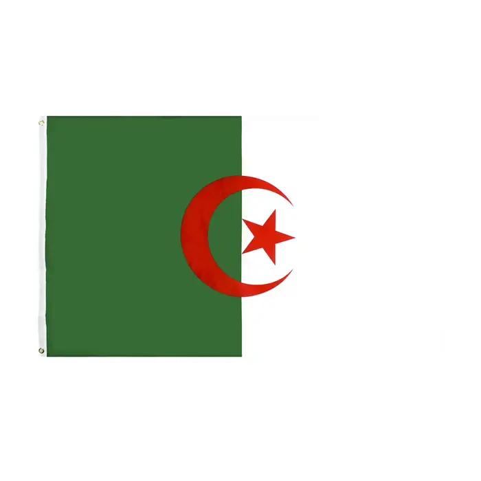Drapeau national algérien 90x150cm Polyester pour défilés/bureau/décor extérieur - Anti-décoloration, couleurs vives, coutures renforcées