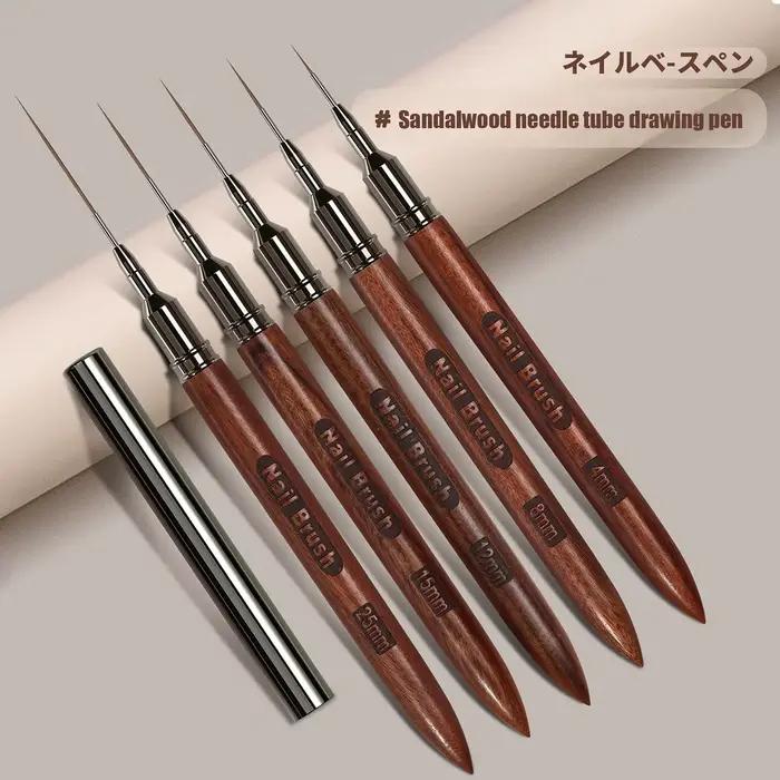 Kefka na nechty s drevenou rukoväťou Gel Nail Art Liner DIY maľovanie kreslenie čiar pruhov kvetov pero 4/8/12/15/25 mm nástroj na manikúru v salóne
