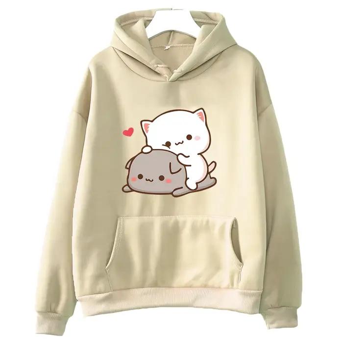 Mochi broskyňa a Goma roztomilý mačací mikina s kapucňou pre dievčatá móda Kawaii kreslený sveter ženy/muži Harajuku mikiny