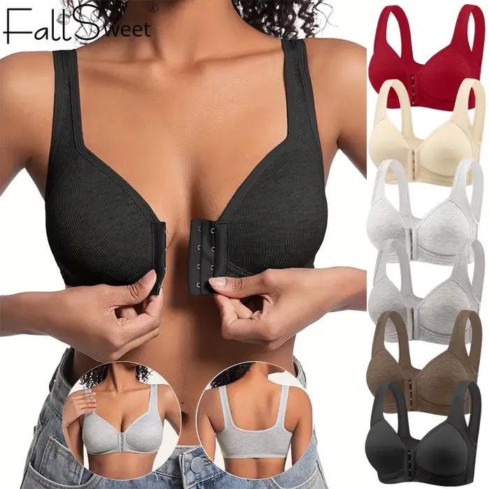 Fallsweet soutien-gorge à fermeture frontale sans couture pour femmes solide sans fil Push Up Bralette couverture complète bonnets fixes sous-vêtements confortables