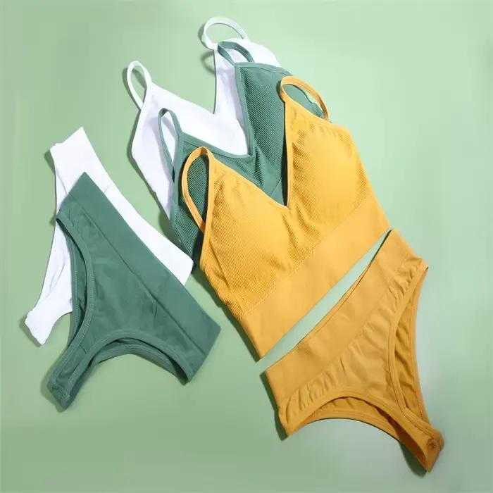 Soutien-gorge de sport sans couture pour femmes, sous-vêtements sexy, soutien-gorge de sport, string taille basse, ensembles courts, vêtements deux pièces