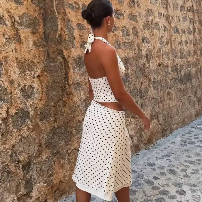 TARUXY dámsky bodkovaný kostým s čipkou na leto