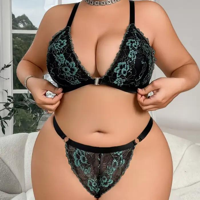 Dámska veľká veľkosť Sexy čipkovaná okrajová podprsenka a nohavičky dvojdielny pohodlný zber