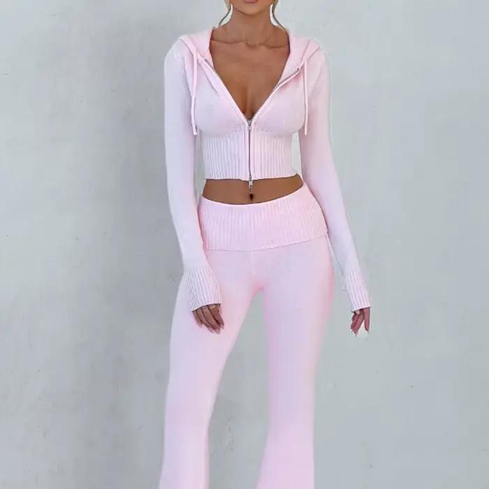Nová jarná kolekcia - Dámske oblečenie - Krátky slim mikina s kapucňou - Pohodlné nohavice - Trendy set