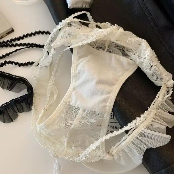 Culottes en soie glacée Sweet with Bell, sans couture, avec entrejambe en coton, dentelle et nœud, culottes string taille basse pour femme, culottes d'été pour fille
