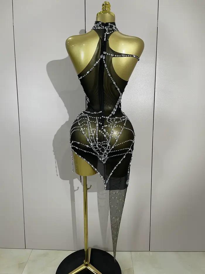 Robe mini sexy sans manches polyester élasthanne pour femmes clubbing spectacle discothèque晚会的性感无袖迷你连衣裙适合女性夜店表演迪士科