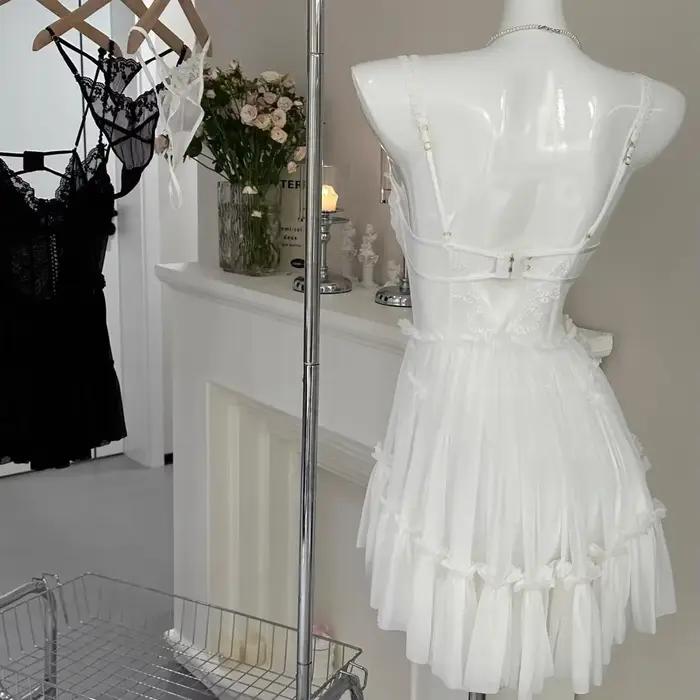 Pure Desire – chemise de nuit en dentelle avec bretelles circulaires en fil, Mini jupe, vêtements de nuit respirants et confortables pour la maison, Style féerique