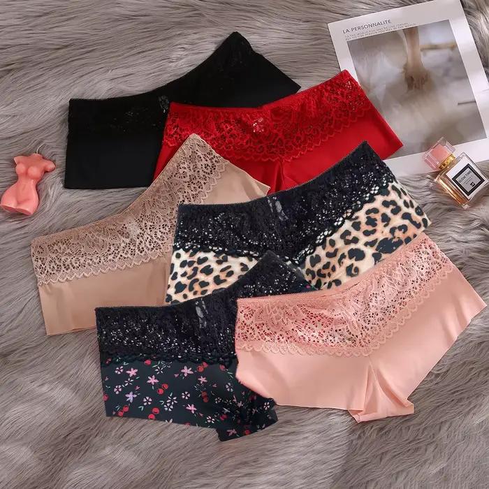 Dámske boxerky leopard a čerešňa potlač Sexy spodná bielizeň z čipky vysoko elastická Lingerie