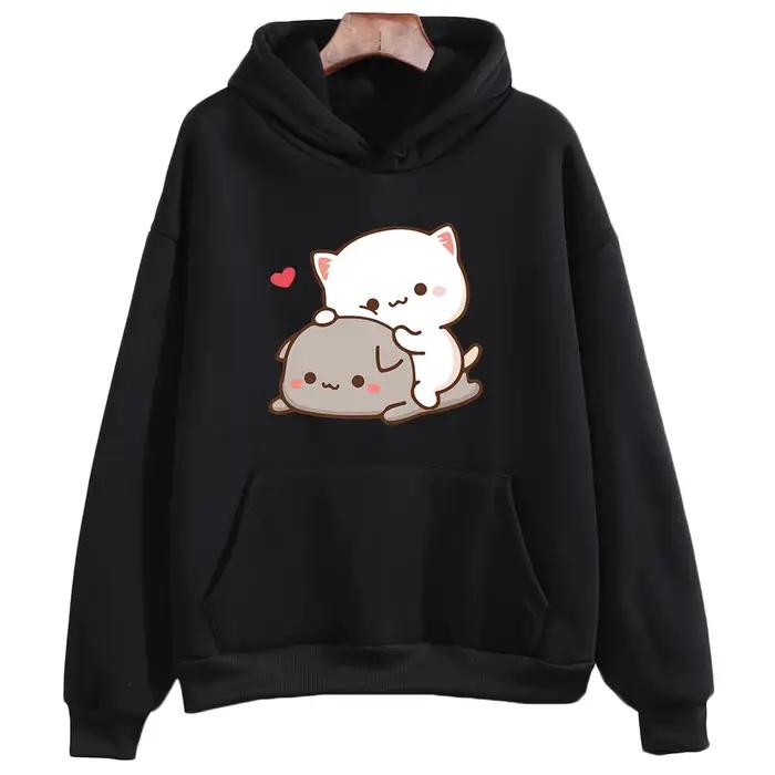 Mochi broskyňa a Goma roztomilý mačací mikina s kapucňou pre dievčatá móda Kawaii kreslený sveter ženy/muži Harajuku mikiny