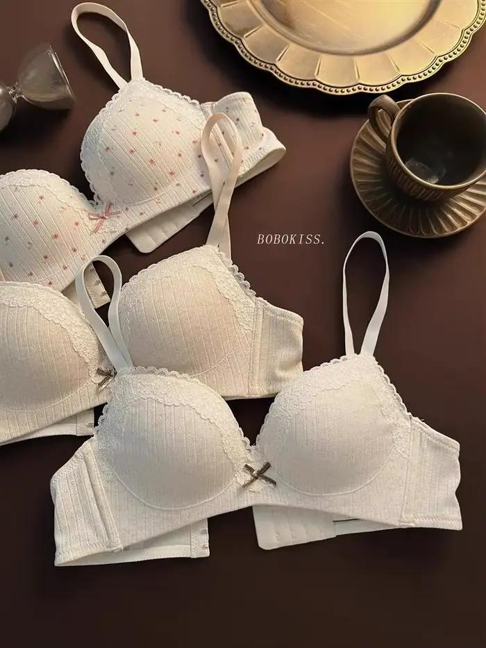 Sweet Girls – Bralette sexy en dentelle avec nœud, soutien-gorge push-up rembourré sans fil, en coton, anti-affaissement, confortable, respirant, lingerie intime pour femmes