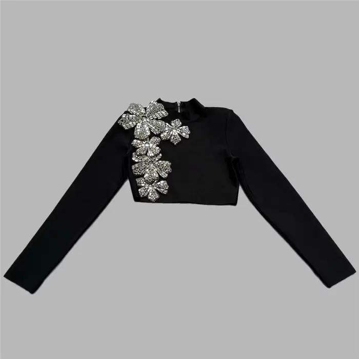 Ensemble deux-pieces sexy en diamants et polyester pour femmes, ideal pour les parties et les evenements formels automne-hiver