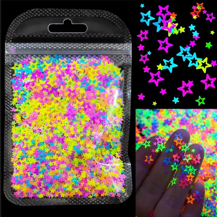 10g neónová hviezda/mesiac/tráva fluorescenčné nechty trblietky farebné hviezdicový dizajn