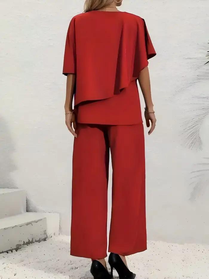 Ensemble décontracté pour femme en polyester et élasthanne avec blouse multicolore brodée et pantalon ample pour printemps et été occasions spéciales