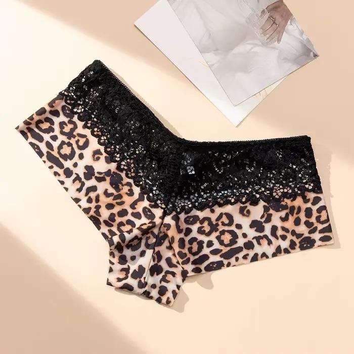 Dámske boxerky leopard a čerešňa potlač Sexy spodná bielizeň z čipky vysoko elastická Lingerie