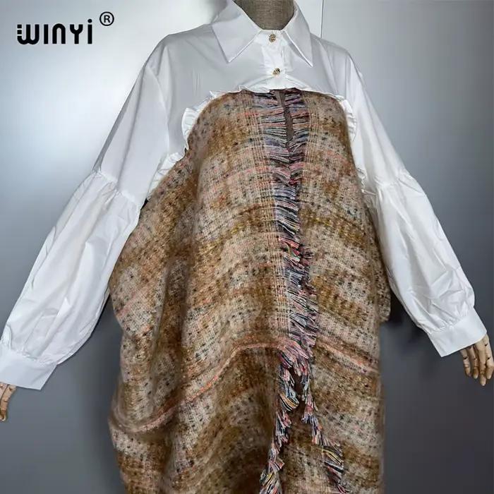WINYI zimný elegantný luxusný kabát voľný strih teplý ženský cardigan pončo plášť